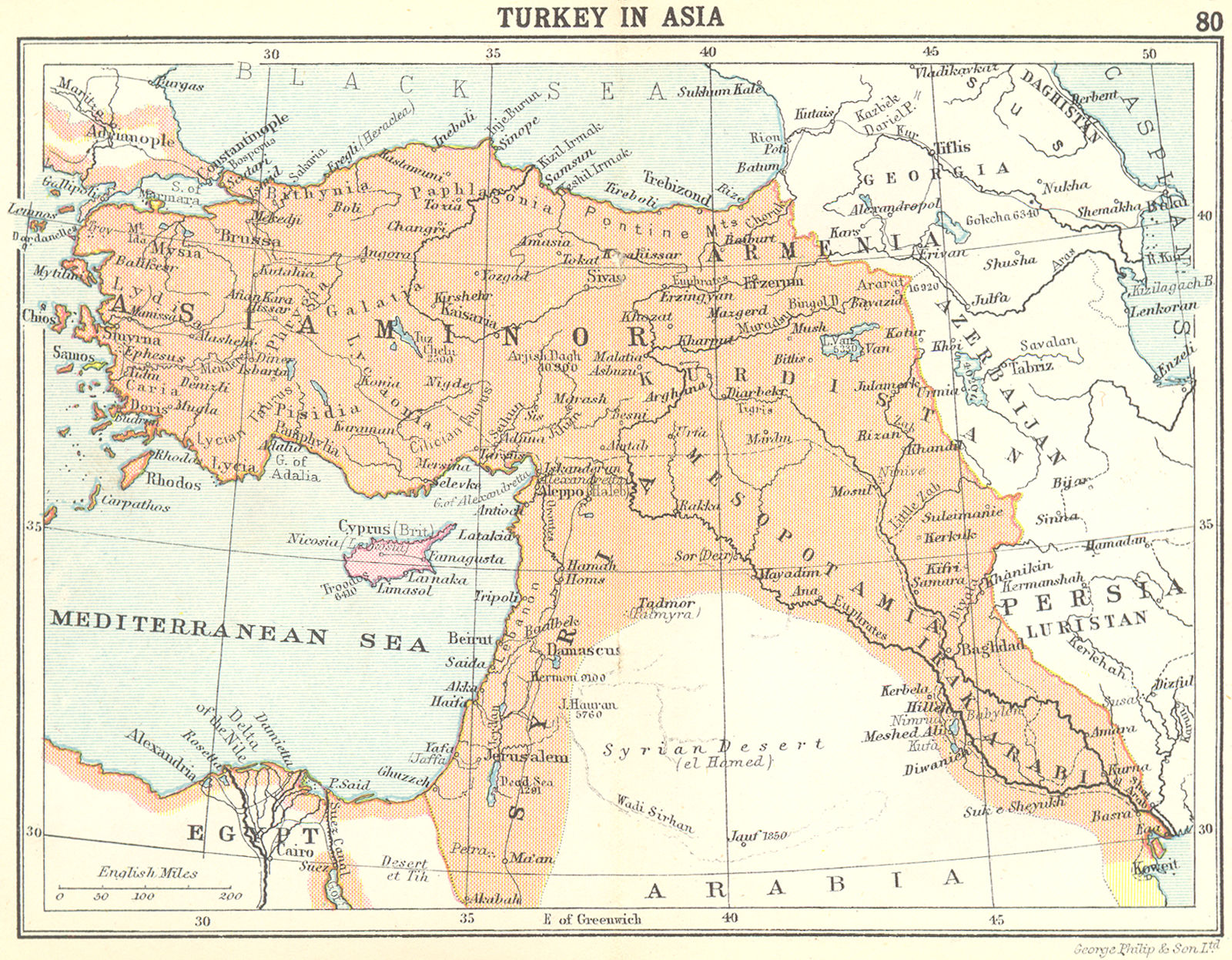TURKEY. Turkey in Asia; Small map 1912 old antique vintage plan chart